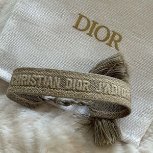 Dior Beige/Tan Embroidered Logo Woven Bracelet